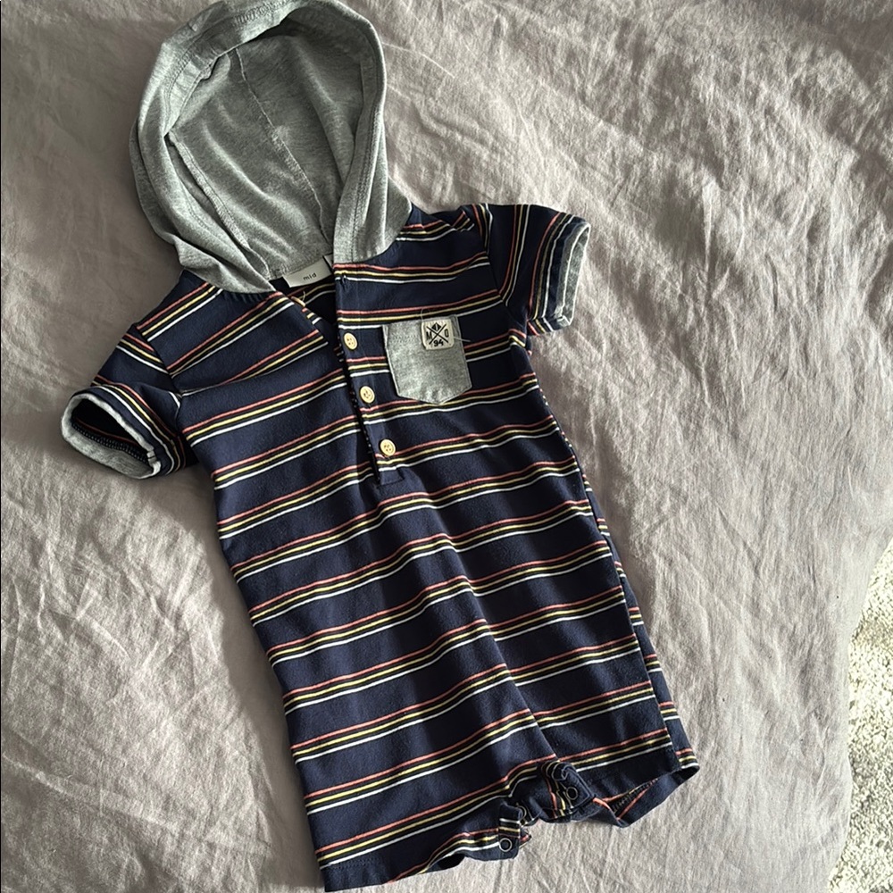 Mid 24 Striped Hooded Baby Romper